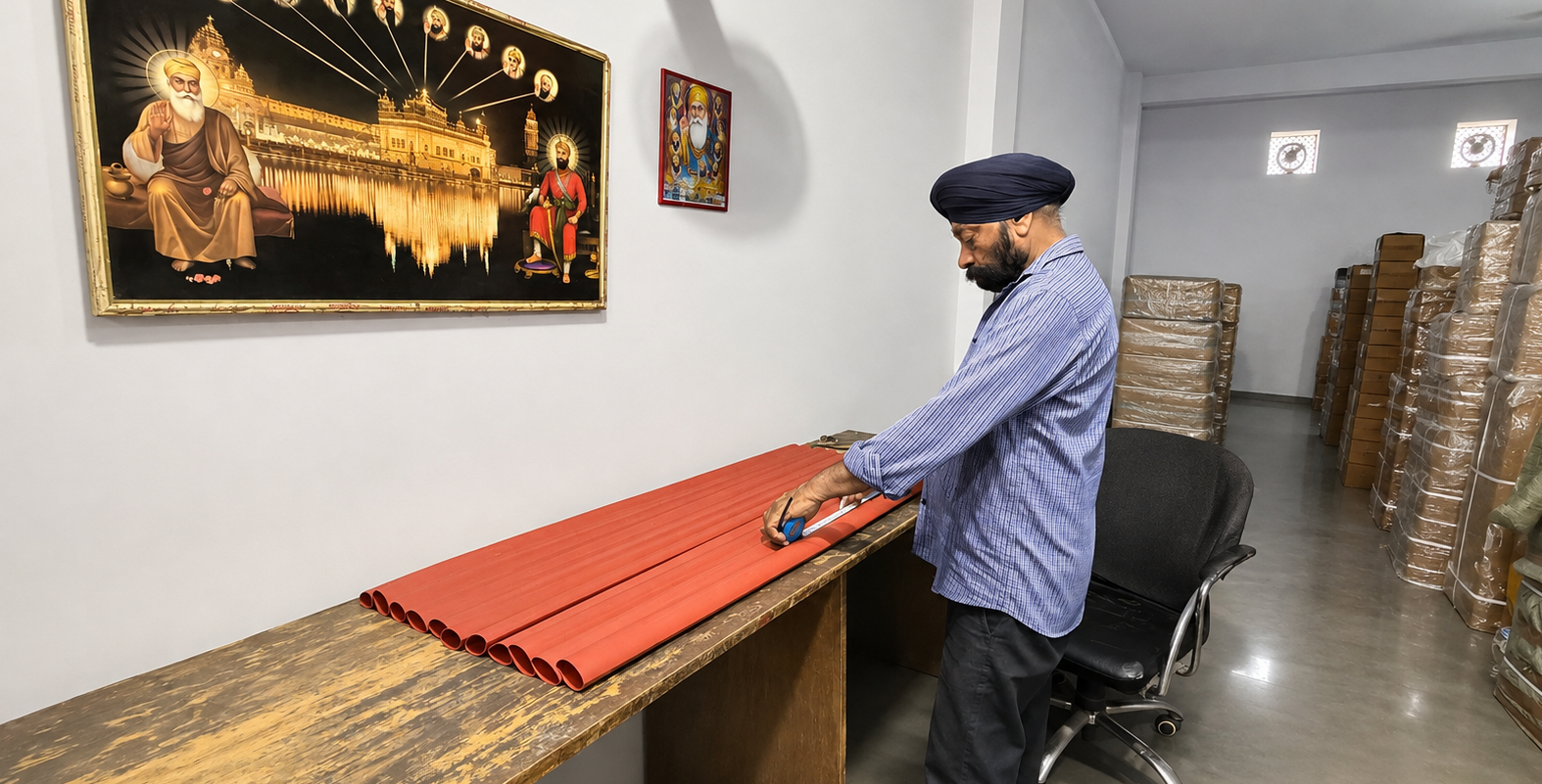 Cutting heat shrink tubing at the GMG International facility